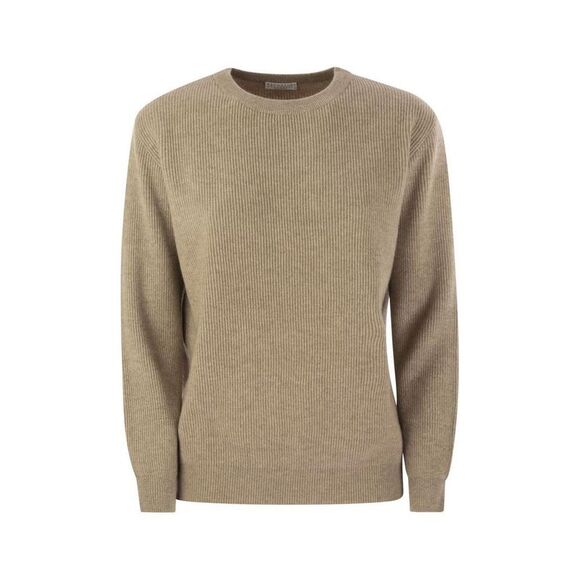 BRUNELLO CUCINELLI Ribbed Crewneck Sweater Women Beige Sweaters & Knitwear